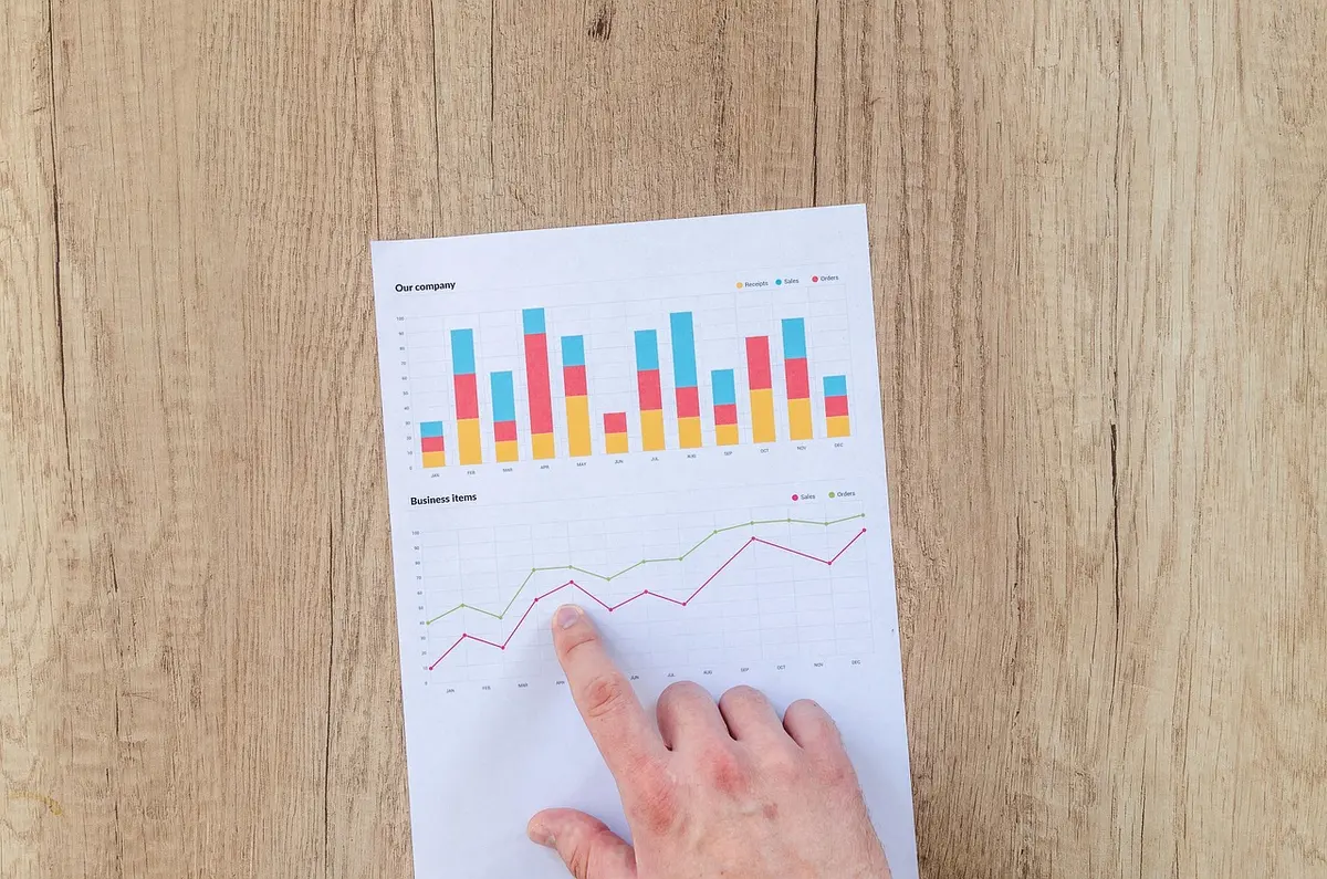 Bureau en pleine journée avec rapports financiers et graphique, mains lisant les documents